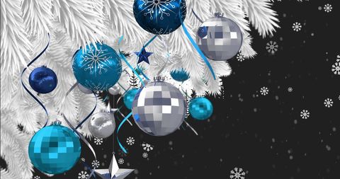 Festive Silver and Blue Christmas Tree Decorations with Snowflakes