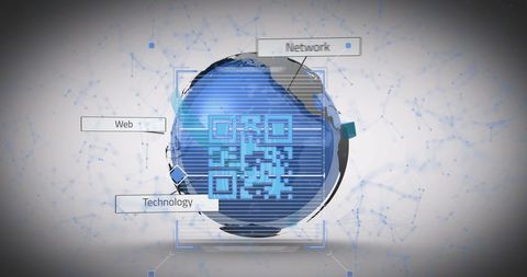 Globe Hologram with Network Connections and QR Code Overlay