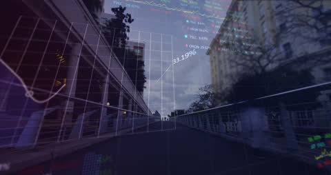 Digital Data Overlaid on Urban Street View Symbolizing Market Trends