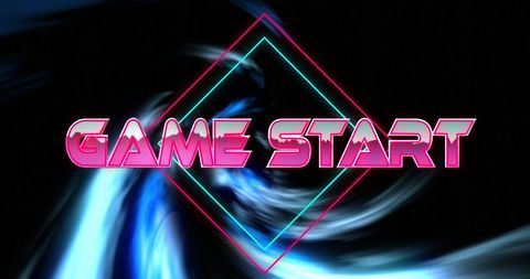 Virtual game start interface with neon vortex