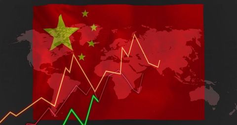 China economic growth concept with rising trends and global map