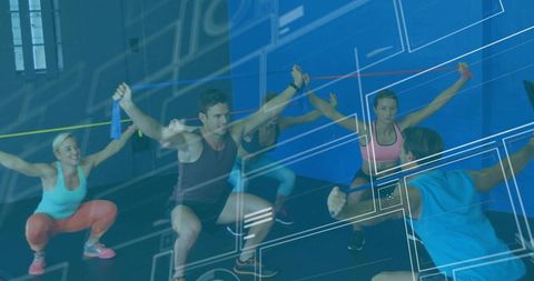 Group resistance band workout session for strength and fitness