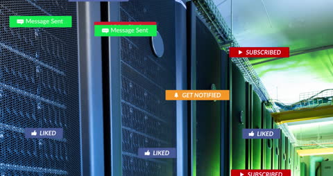 Social Media Icons Overlay on Server Room Representation