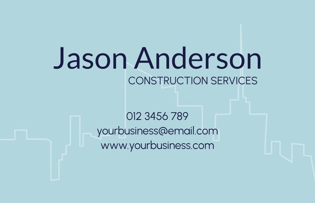 This business card template features a modern minimal design with city skyline. Ideal for professionals in the construction services industry looking to enhance their branding with a sleek and professional touch. Useful for corporate promotional materials and personal networking.