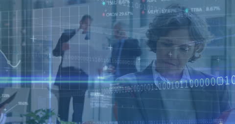 Corporate Professionals Analyzing Digital Data Overlay