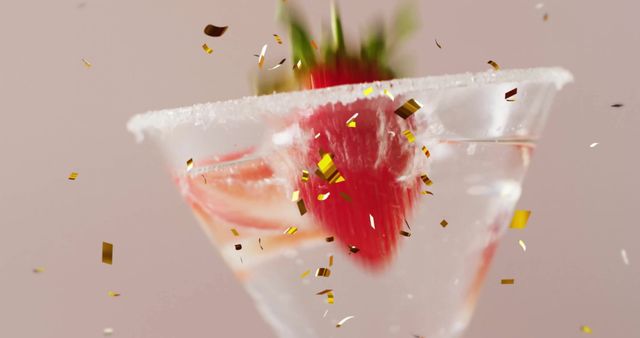 Strawberry Cocktail Celebration with Falling Confetti - Download Free Stock Images Pikwizard.com