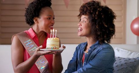 Joyful Celebration Young Women Sharing Birthday Cake Together