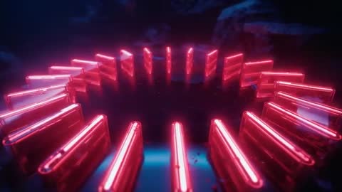 Futuristic Neon Wave Motion in Mysterious Rocky Cavern