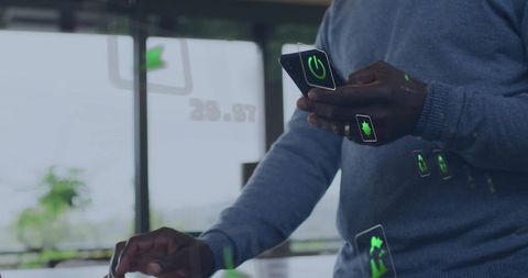 Interactive Eco Icons Collaged with Man Using Smartphone