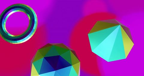 Vibrant 3D Geometric Shapes on Interplay of Purple and Red
