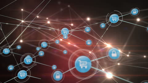 Cyber Network with Shopping Cart and Lock Icons