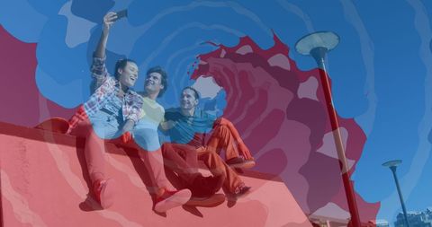 Joyful Friends Enjoying Outdoors in Abstract Colors