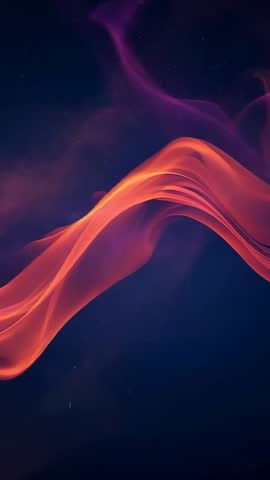 Flowing Neon Ribbon Sweeping Cosmic Backdrop With Purple Wisps Vertical Motion Loop Video