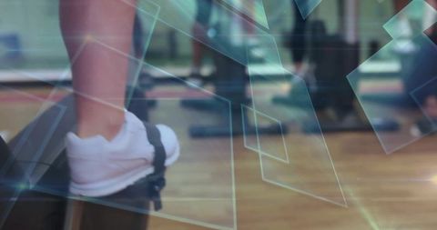 Fitness training concept with athletic shoes and aerobic stepper