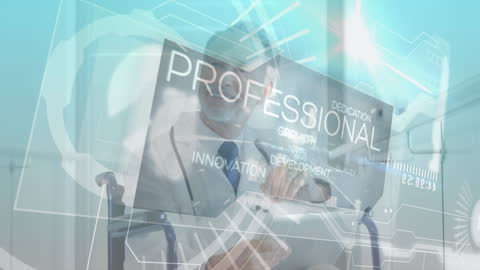 Senior Doctor with Digital Innovation Overlay Concept