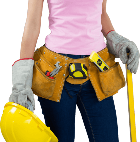 transparent female construction worker with tool belt and hard hat - Download Free Stock Videos Pikwizard.com