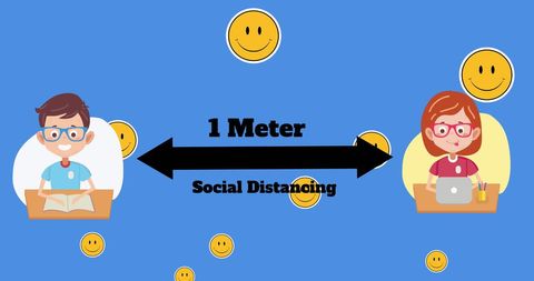 school children social distancing with mask and smiley emojis - Download Free Stock Images Pikwizard.com