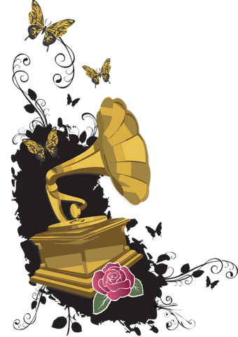 Vintage Gramophone Vector with Floral Elements on Transparent Background