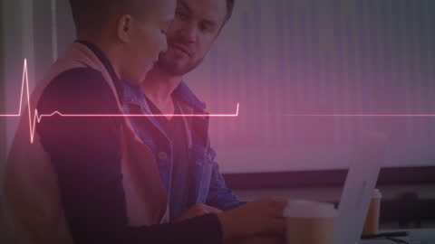 Business Team Collaboration with Heartbeat Visualization Concept