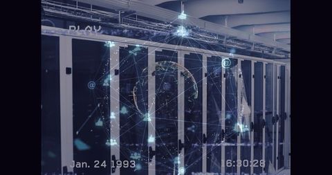 Global Network Over Server Room with Engage Tech Vibe