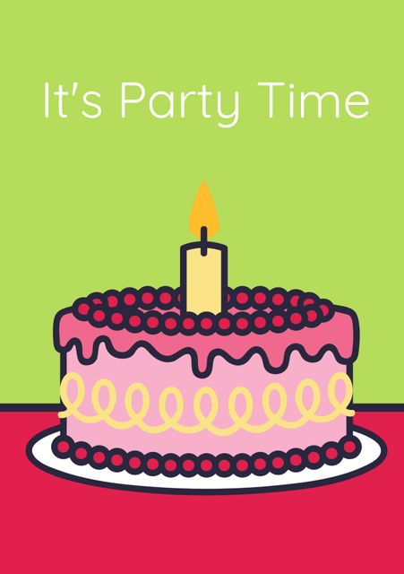 This colorful birthday card features a pink cake with a candle, perfect for celebrating birthdays. Ideal for parties, events, invitations, and social media posts to spread joy and cheerful vibes.