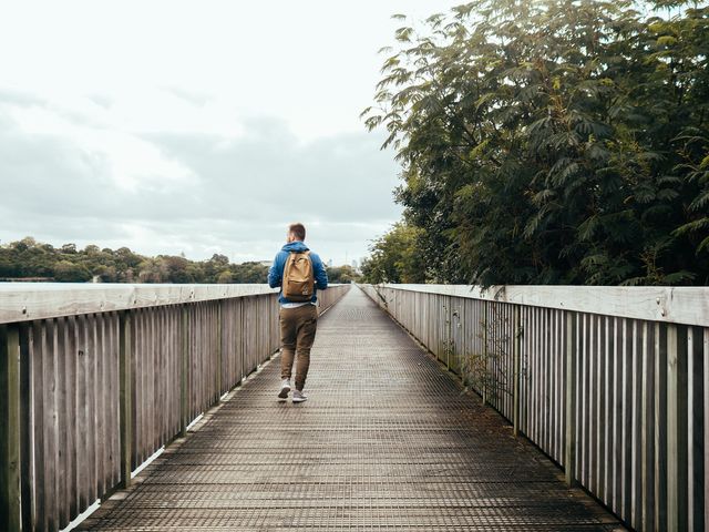 Person Walking on Wooden Bridge Surrounded by Nature - Download Free Stock Photos Pikwizard.com