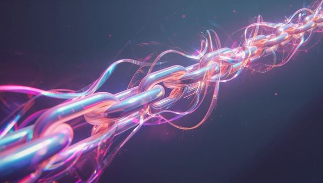 Futuristic Metallic Chain with Neon Energy and Sparks