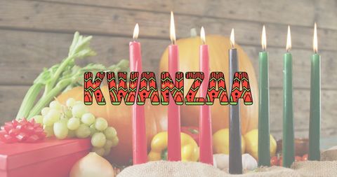 Kwanzaa celebration with seven candle kinara display