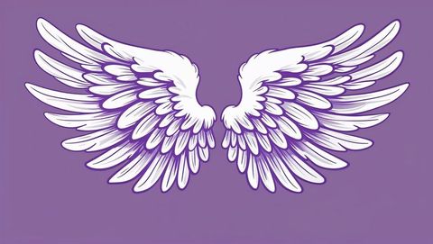 Elegant white feathered wings illustration on purple background