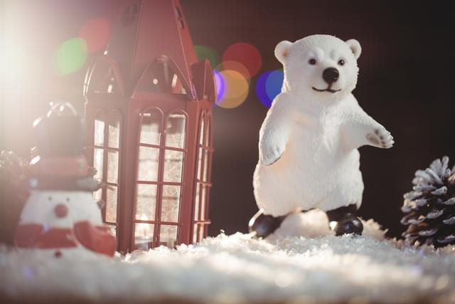 Festive Christmas Decorations with Polar Bear Figurine - Download Free Stock Photos Pikwizard.com