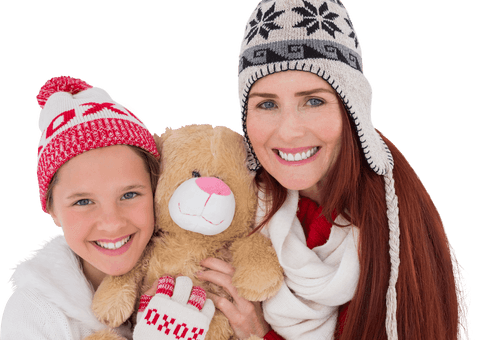 joyful caucasian mother and son in winter clothes with teddy bear on transparent background - Download Free Stock Videos Pikwizard.com