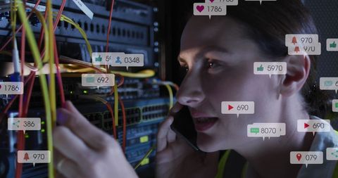 Engineer Conversing While Managing Data Server Room Operations - Download Free Stock Images Pikwizard.com