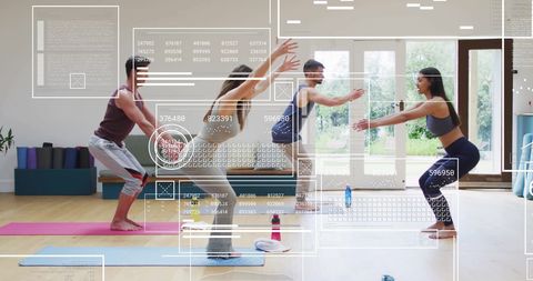 Diverse Group Exercising with Coach Using Digital Technology