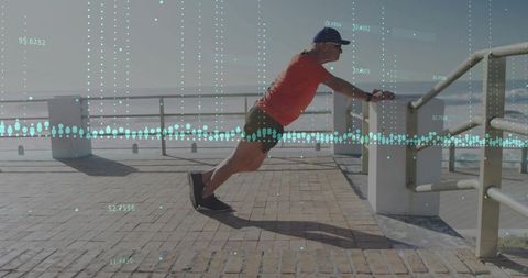 Man Exercising Outdoors with Digital Fitness Analytics Overlay