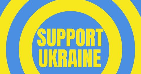 Support Ukraine Text Over Yellow and Blue Circles