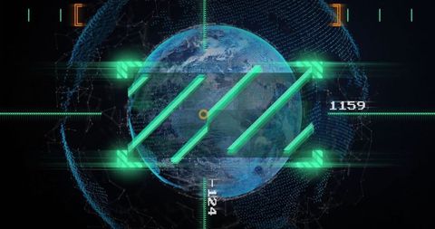 Digital interface displaying data on globe with high-tech elements