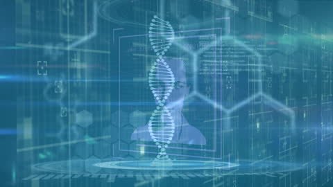 Digital DNA Strand in Futuristic Green Interface