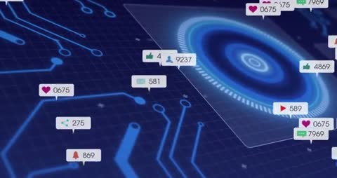 Futuristic Digital Interface Showing Data Metrics on Holographic Display
