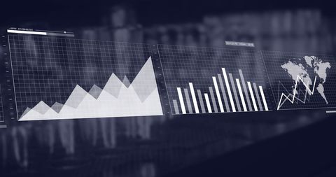 Overlay of Financial Graphs in Modern Coffee Shop Environment - Download Free Stock Images Pikwizard.com