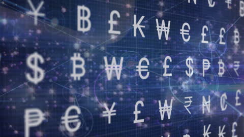 Digital Currency Symbols with Abstract Network Background