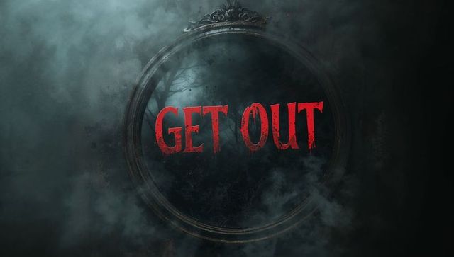 Eerie Mirror with Spooky Blood-Red Message in Dark Foggy Forest