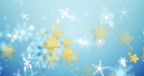 Floating Stars on Snowy Christmas Background
