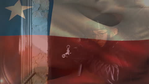 Chilean Flag Overlay with Soldier Displaying Tactical Readiness