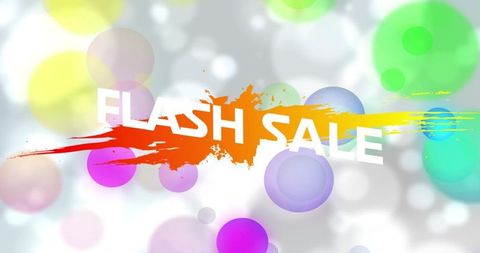 Flash sale brushstroke banner with neon glow, colorful bokeh and abstract circles