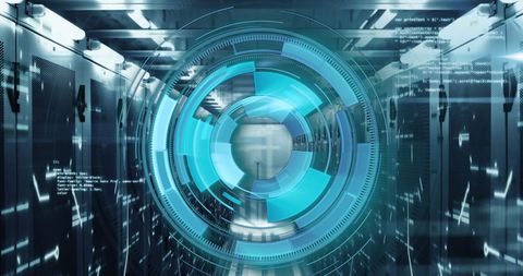 Futuristic Digital Interface Overlaying Data Center - Download Free Stock Images Pikwizard.com