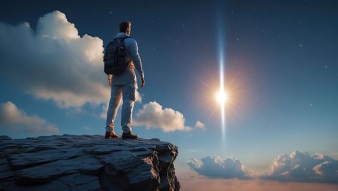 Lone Adventurer Contemplating Glowing Horizon on Cliff Edge - Download Free Stock Images Pikwizard.com