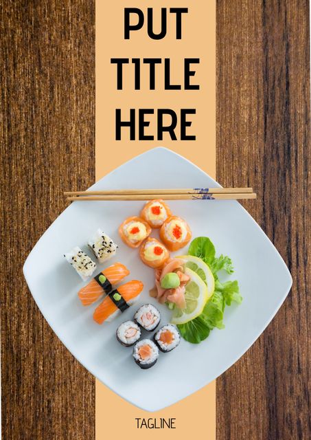 This vibrant sushi platter template is perfect for creating sleek designs for restaurant menus, blog posts, and cooking class advertisements. Featuring a variety of colorful sushi pieces on a white plate with chopsticks, it highlights the freshness and artistry of Japanese cuisine. Ideal for food bloggers, chefs, and restaurant owners looking to showcase their culinary offerings in a visually appealing way.