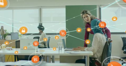 Dynamic Office Interaction with Digital Network Overlay - Download Free Stock Images Pikwizard.com