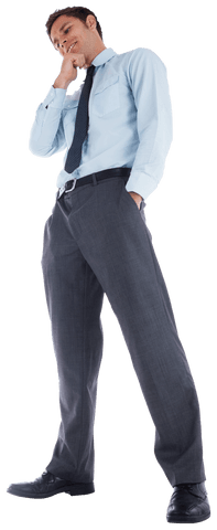 Transparent Thoughtful Young Businessman in Formal Attire Contemplating