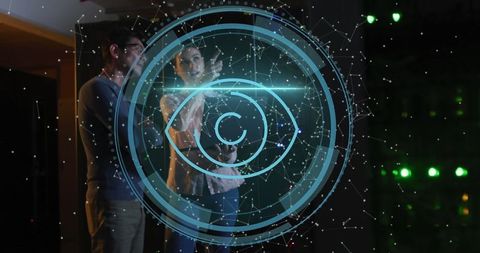 Data Security Concept with Holographic Eye in Server Room